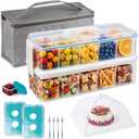 Snackle Box Container: Snack Organizer Divided Serving Tray with Ice-Pack, Portable Double-layer Tray Snackle Box for Food and Drink, Snack Platter for Travel Beach Picnic (White - 10 Tray)