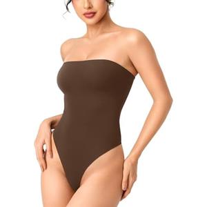 YEOREO Hyperflex Strapless Bodysuit Tube Top Off Shoulder Double Lined Thong Bodycon Slim Fit Summer Sexy Leotard L