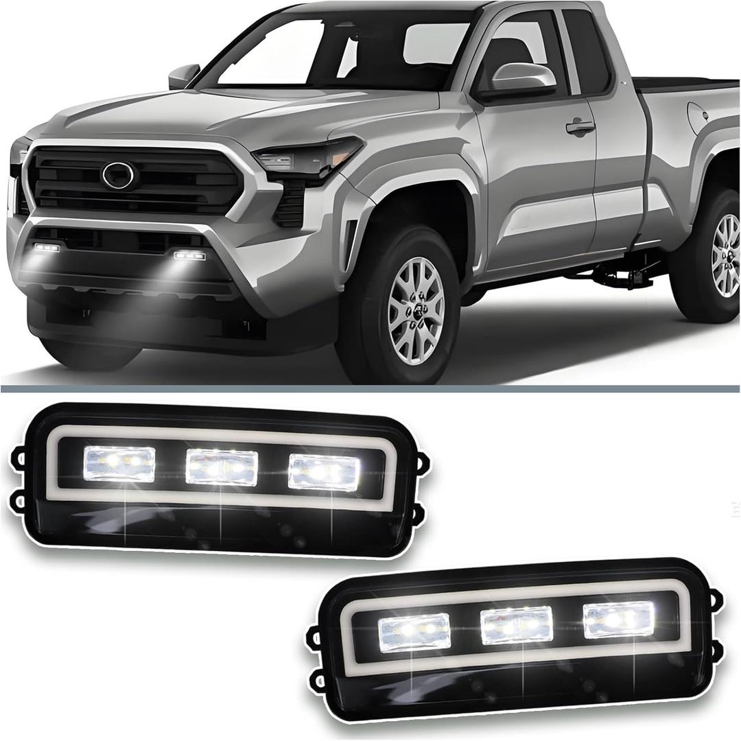 LED Front Bumper Light Kit for 2022-2025 Toyota Tundra| 2024-2025 Tacoma| 2025 4Runner| 2023-2025 SequoiaWhite DRL Fog Lights | Dynamic Amber Sequential Turn Signals | Direct OEM Replacement
