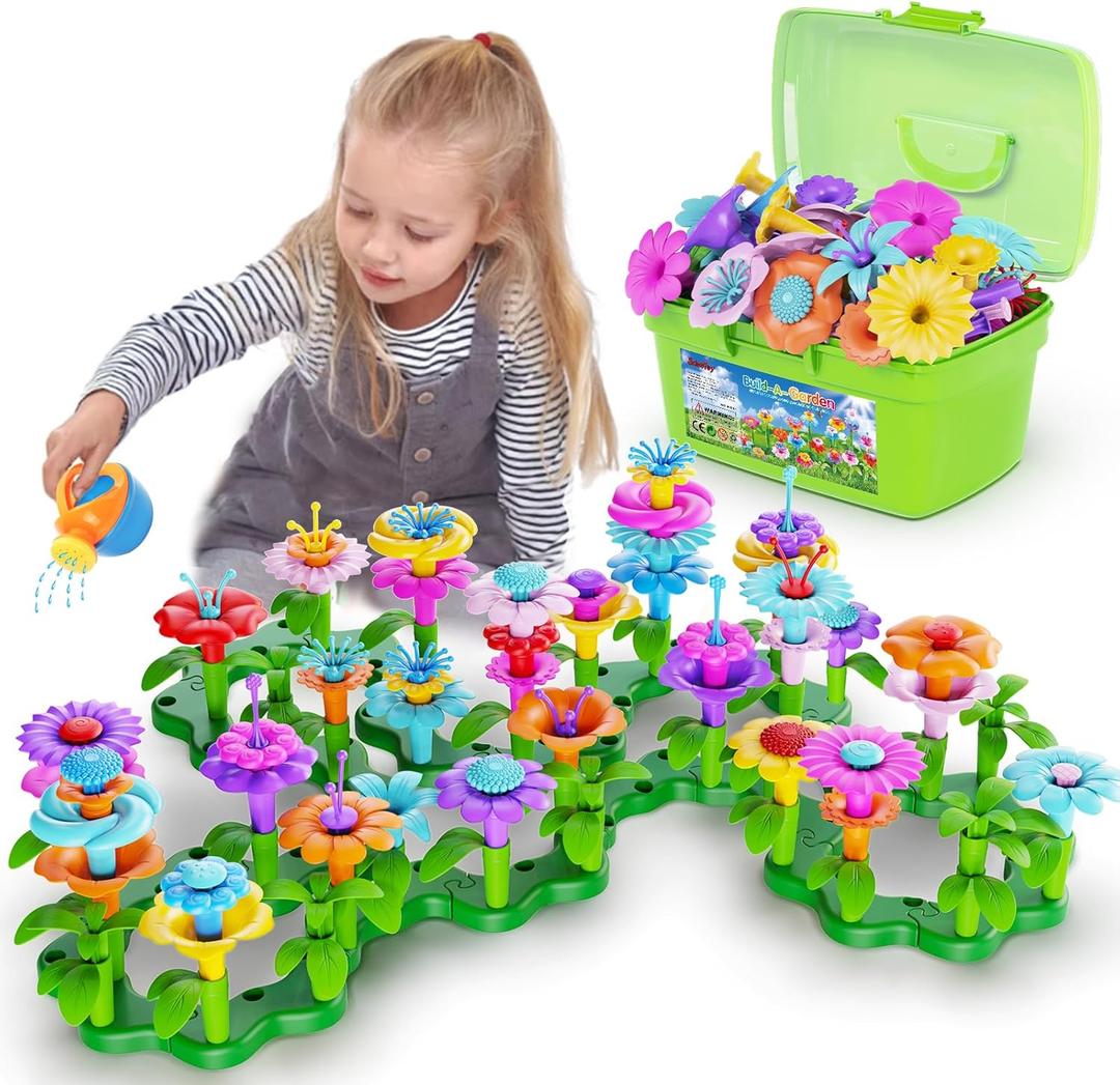 Scientoy Flower Garden Building Toys, Girl Toys Build a Garden, 130 PCS Flower Pretend Gardening Gift for Kids, Floral Arrangement Playset for Age 3-7 Year Old Child Educational Activity