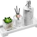 Luxspire Bathroom Vanity Tray, Resin Toilet Tank Tray, Kitchen Trays, 11" x 4" Rectangle Bathroom Tray for Counter, Marble Tray for Soap Dispenser Perfume Jewelry, Small, White Marble