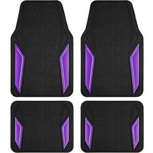 PIC AUTO Rubber Floor Mats, Purple Aluminum Film with Colorful Piping Floor Mats for Cars, Car Mats with Non-Slip Backing, All-Weather Protection, Trim-to-Fit Liner for Cars, SUVs, Trucks, Vehicles