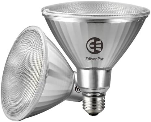 EdisonPar Full-Glass PAR38 LED Flood Light Bulbs Outdoor/Indoor Equivalent 350 Watt, 5500 Lumens Ultra Bright, Non-Dimmable Waterproof 5000K Daylight, 2-Pack