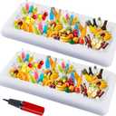 2 Packs Inflatable Ice Serving Trays, 51"x25"x4.5" Oversized PVC Inflatable Salad Serving Bars Ice Cooler with Drain Plug, Blow Up Food Drink Chilling Container for Buffet BBQ Pool Parties