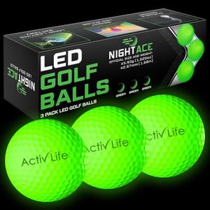 Activ Life Super Bright LED Golf Balls, 8 Minutes to Retrieve Ball & 40 Hours Battery Life, Golf Balls That Light Up at Night, Glow in The Dark, Ideal Gift for Men Women Golf Lovers (Green)