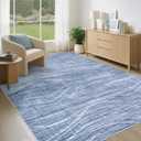 WITSHOCK 6x9 Living Room Rug Washable Area Rug Modern Abstract Rugs Non Slip Indoor Carpet for Bedroom Dining Room Nursery Kitchen Office Home Decor Stain Resistant Soft Wave Striped Rug, Blue