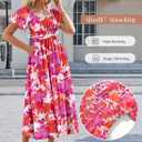 Duigluw Women's Casual Summer Midi Dresses 2025 Puffy Short Sleeve U Neck Boho Floral Flowy Maxi Dress (Large)