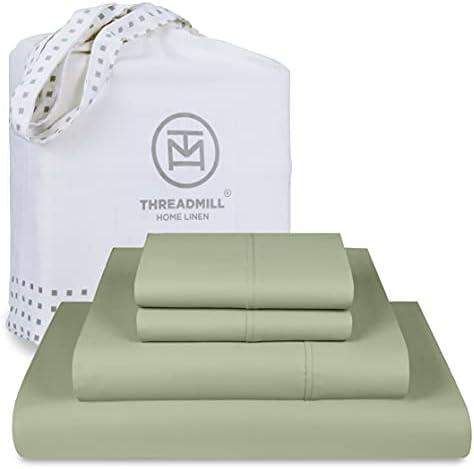 Threadmill 100% Cotton Sheets for Full Size Bed - 600 Thread Count Full Bed Sheets Set with 16” Deep Pocket - Sateen Weave 4-Piece Bedding Set with Cooling Effect, Sage Green