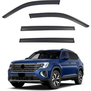 Window Visors Rain Guards Compatible with 2018-2026 Volkswagen (VW) Atlas, Out-Channel Side Window Wind Deflectors Vent Shades Accessories, Dark Smoke 4 Pcs, 2019 2020 2021 2022 2023 2024 2025