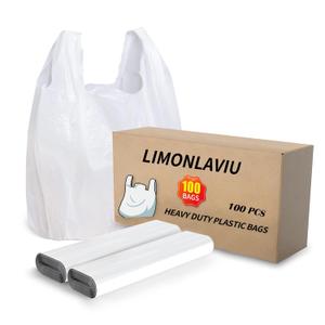 LimonLaviu Plastic Bags - 100 Pack (11.5'x 6.5" x 21') with Handles for Small Business, Restaurants, Grocery & Trash (White)