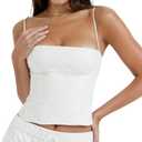 Women's Sexy Summer Solid Color Fitted Sleeveless Backless Cropped Cami Tops for Party Night Out (Beige)