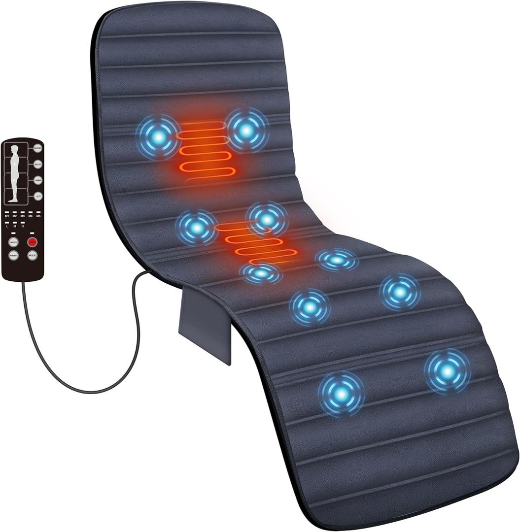 COMFIER Full Body Massage Mat Pad with Heat, Chair Pad with 10 Vibration Motors & 2 Therapy Heating Pad with Auto Shut Off, Heated Massage Mattress Pad for Back (Gray)