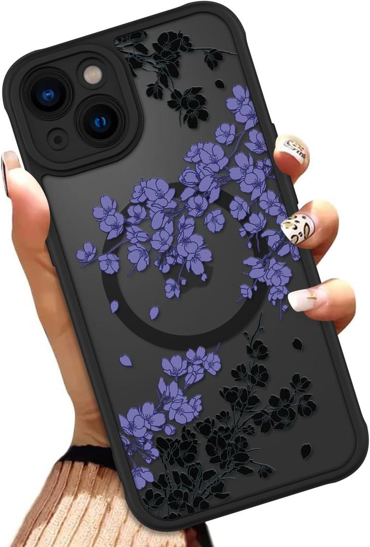 OOK Case for iPhone 14 6.1 Inch (Compatible with MagSafe) Floral Flowers Design Translucent Phone Cover Soft TPU + Hard PC Anti-Scratch Shockproof Magnetic Cute Case for Women - Light Purple