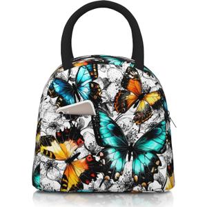 Butterfly Lunch Bag Reusable Black and White Leakproof Insulated Lunch Box Cooler Tote Bag Food Snack Container Box for Men Women Adult Work Travel Picnic