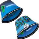 Minecraft Boys Bucket Hat, Sun Hat for Kids Beach Summer Holiday Essentials - Gifts for Gamers (One Size, Blue Reversible)
