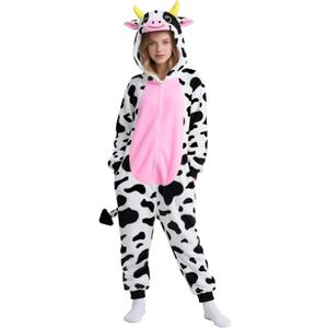 Axolotl Costume Adult Women Animal Onesie Pajamas Halloween Party Dress Up (Medium, Cow)