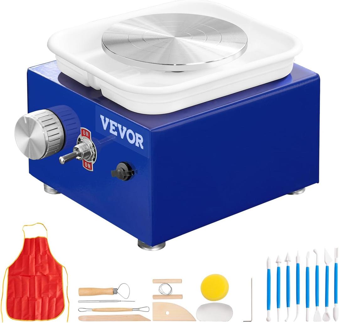 VEVOR Mini Pottery Wheel for Kids and Beginners, Complete Pottery Kit with 2 Turntables 2.6in/3.9in and 17 Accessories Tools, 0-300RPM Speed Adjustable, Craft Christmas Gifts for Kids Teens Adults
