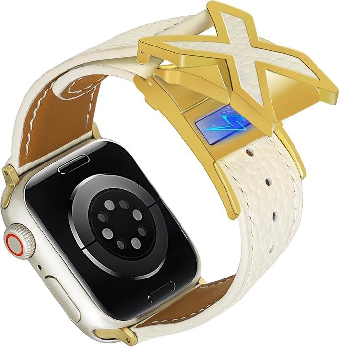Leather Magnetic Watch Bands Compatible with Apple Watch 40mm 38mm 41mm, Dressy Strap With X-Shaped Buckle for Women Men iWatch Ultra 2/Ultra/SE/Series 10/9/8/7/6/5/4/3/2/1