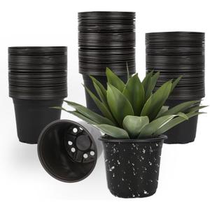 100 Packs Nursery Pots, 4 Inches Plastic Nursey Pots for Plants with Drainage Holes, Seed Starting Garden Pots of Flower Plant Container for Succulents, Transplanting (100, 4 Inch)