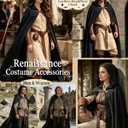 kasahara Renaissance Hooded Cloak Medieval Costume Accessories for Men Women Halloween Costume Cape Belt Pouch Bracers
