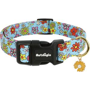 Dog Collar for Large Dogs, Spring &Summer Theme Dog Collars with Colorful Flower Pattern, Adjustable Blue Small Dog Collars, Cute Girl or Boy Dog Collar Ideal for Gifts,Pet Accessory (Garden on Blue)