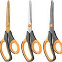 Titanium Scissors, Premium 8.6 All Purpose Scissors, Ultra Sharp Stainless Steel Blades, Comfortable Grip, Great for Craft, Office, School and Everyday Use, Black/orange, 21.8cm, Pack of 3