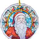 Stained Glass Styled Christmas Ornament  3 Inch Flat Round Real Glass Decoration, Double-Sided Print  Perfect for Holiday Tree, Window, or Gift