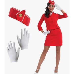 fun shack Flight Attendant Costume Women Red, Airline Stewardess Costume for Women, Retro Stewardess Costume Women XL