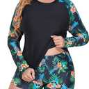Daci Women Plus Size 2 Piece Long Sleeve Rash Guard Swimsuit Swim Shirts Top UPF 50+ with Boy Short Swimwear (12 Plus, Pineapple)