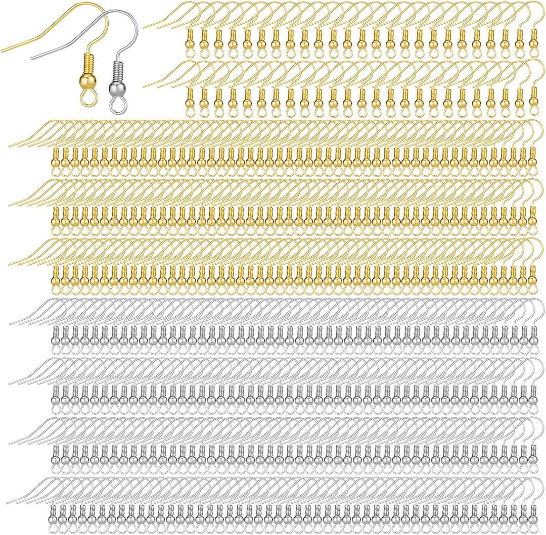 500 Pcs Stainless Steel Earring Hooks, Ear Hooks for Jewelry Making, Earring Making Supplies Kit, Ear Wires French Wire Hook, Colors with Silver and Gold