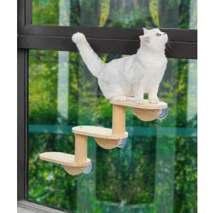Cat Window Ladder 3-Levels for Indoor Cats Climbing Wood Window Shelf Cats Play and Watch Birds