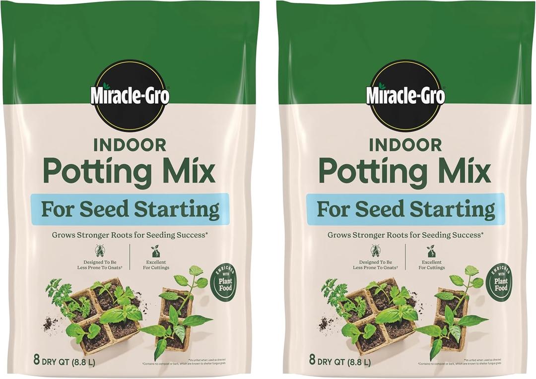 MiracleGro Indoor Potting Mix for Seed Starting, For Starting Vegetable, Flower, and Herb Seeds Indoors, Excellent for Cuttings, 8 qt. (2Pack)