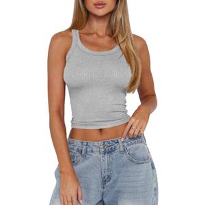Womens Sleeveless Crop Tank Tops Casual Basic Ribbed Racerback Top Shirt (Gray, M)
