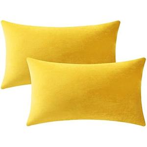 DEZENE Couch Pillow Covers 12x20 Yellow: 2 Pack Cozy Soft Velvet Rectangular Throw Pillow Cases for Farmhouse Home Decor
