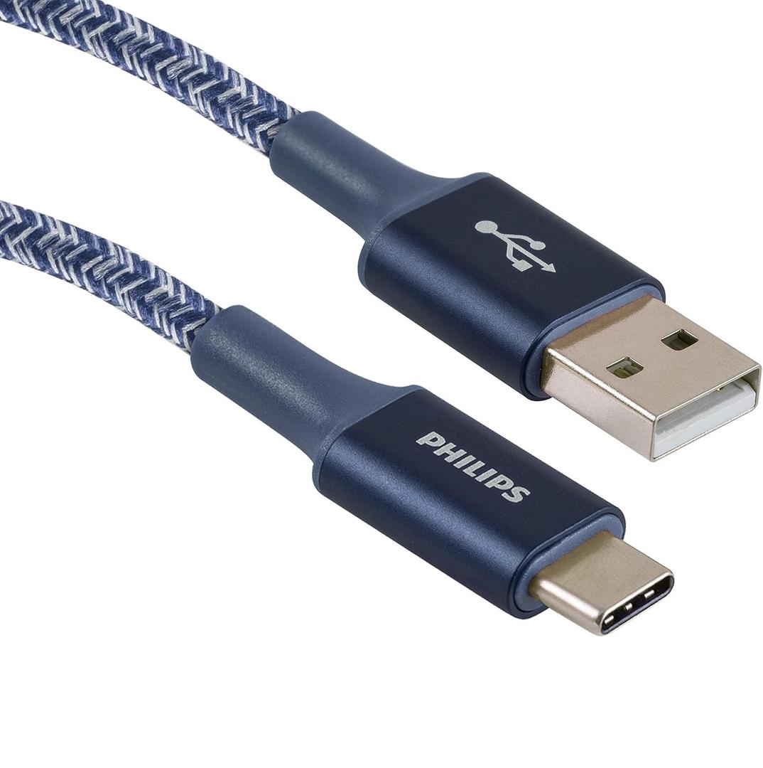 Philips 3 Ft. USB Type C Cable, USB-A to USB-C Blue Durable Braided Fast Charging Cable, Compatible with iPad Pro, MacBook Pro, Samsung Galaxy S21/S10/S9/Plus, Google Pixel 5/C/3/2/XL, DLC5203UA/37