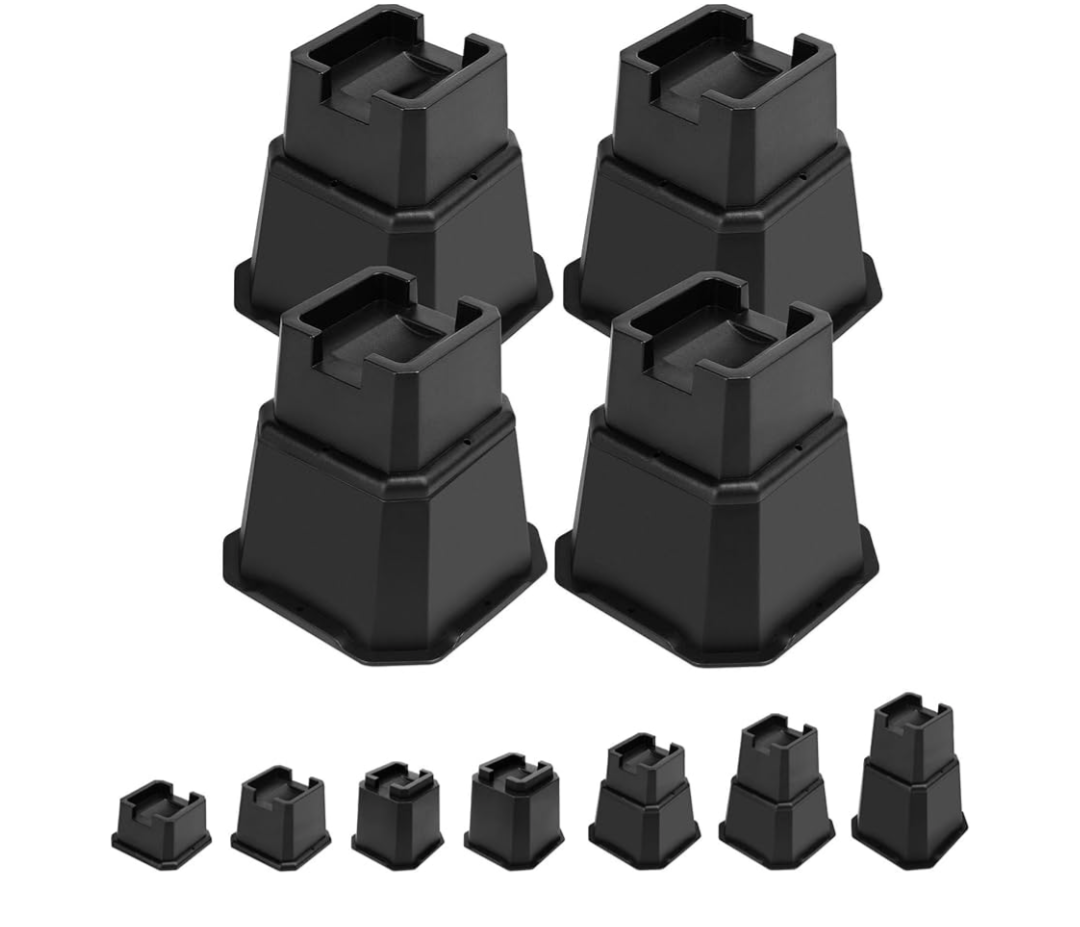 shouwuhho Bed Risers 6 inch, Furniture Risers Elevation in Heights 6 Inch Heavy Duty, Bed Lift Risers for Caster Wheels or Posts of Bed Table Couch, Support up to 6000 lbs, Black, 4 Pack