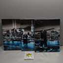 Conipit New York Brooklyn Bridge Canvas Wall Art Black and White City Pictures Teal Skyline Artwork Modern Night View Painting for Home Living Room Bedroom Office Decor 12x16 Inch (Teal, Small)