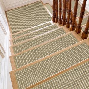 SMILOOL Non Slip Stair Landing Rug for Wooden Steps Indoor, Stair Landing Mat Square 31" x 31" Landing Rugs for Wood Stairs, Carpet Stair Treads Matching Mats, Cream Beige