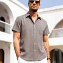 Alimens & Gentle Mens Linen Shirts Short Sleeve Button Down Shirts Wrinkle Free Casual Vacation Beach Summer Tops (XXL)