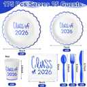 Affrolling Class of 2026 Graduation Party Supplies, 175 Pcs Congrats Grad Paper Plates Napkins and Cups Cutlery Disposable Tableware Set for College High School Congrats Decorations, Serves 25(Blue)