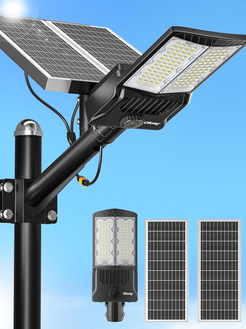 Ofuray OL-7500W Solar Street Lights Outdoor,Parking Lot Lights Commercial Dusk to Dawn,30,000mah Big Power Solar Security Flood Remote Control with Motion Sensor for Street, Yard, Court