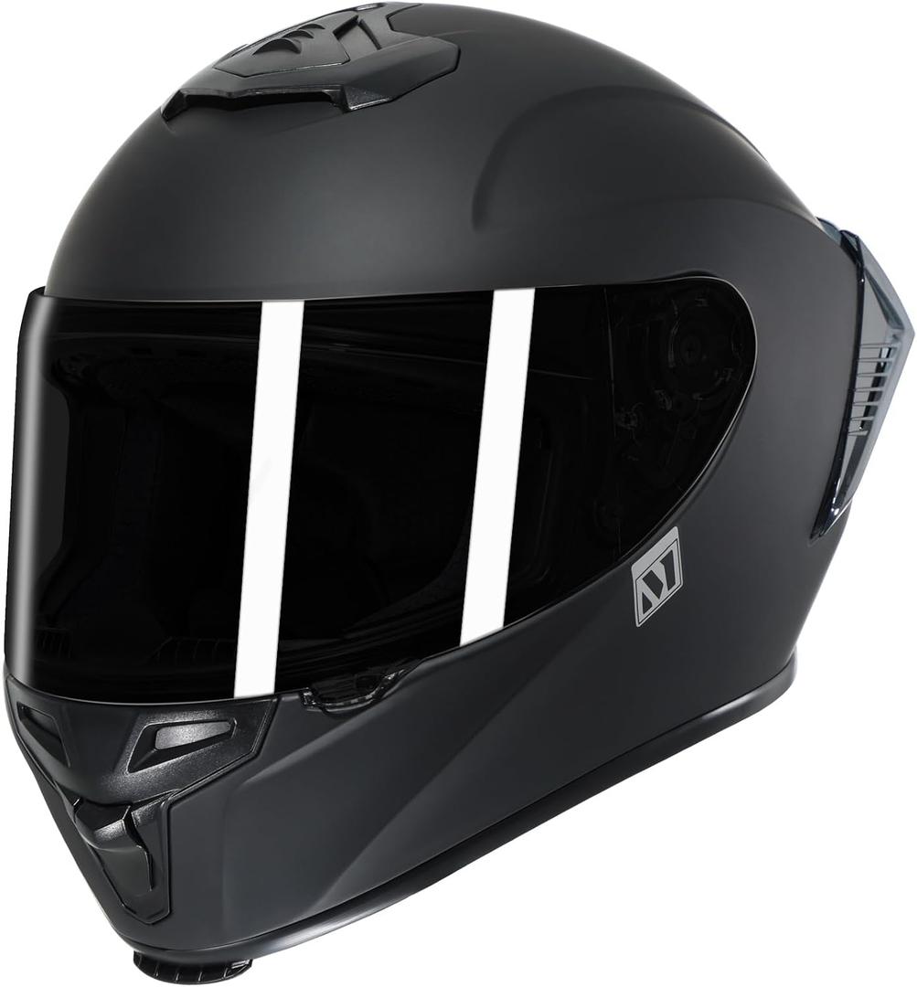 Full Face Motorcycle Helmet with Spoiler - Advanced Aero Design for Men and Women (Unisex) (Size: L 59-60cm, Black)