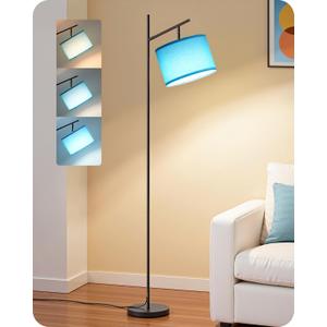 EDISHINE Modern Floor Lamps for Living Room, 64.7" Minimalist Standing Lamp with 3 Color Temperatures Bulb & Adjustable Linen Shade, Foot Pedal Switch, Arc Tall Lamp for Office Bedroom, Blue Shade