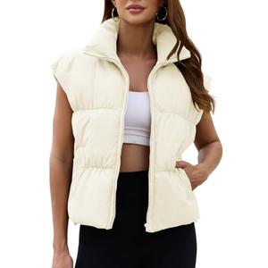 EGOCKAL Womens Cropped Puffer Vest Oversized Winter Sleeveless Zip Up Padded Jacket Outerwear Water-Resistant Warm Coat XL