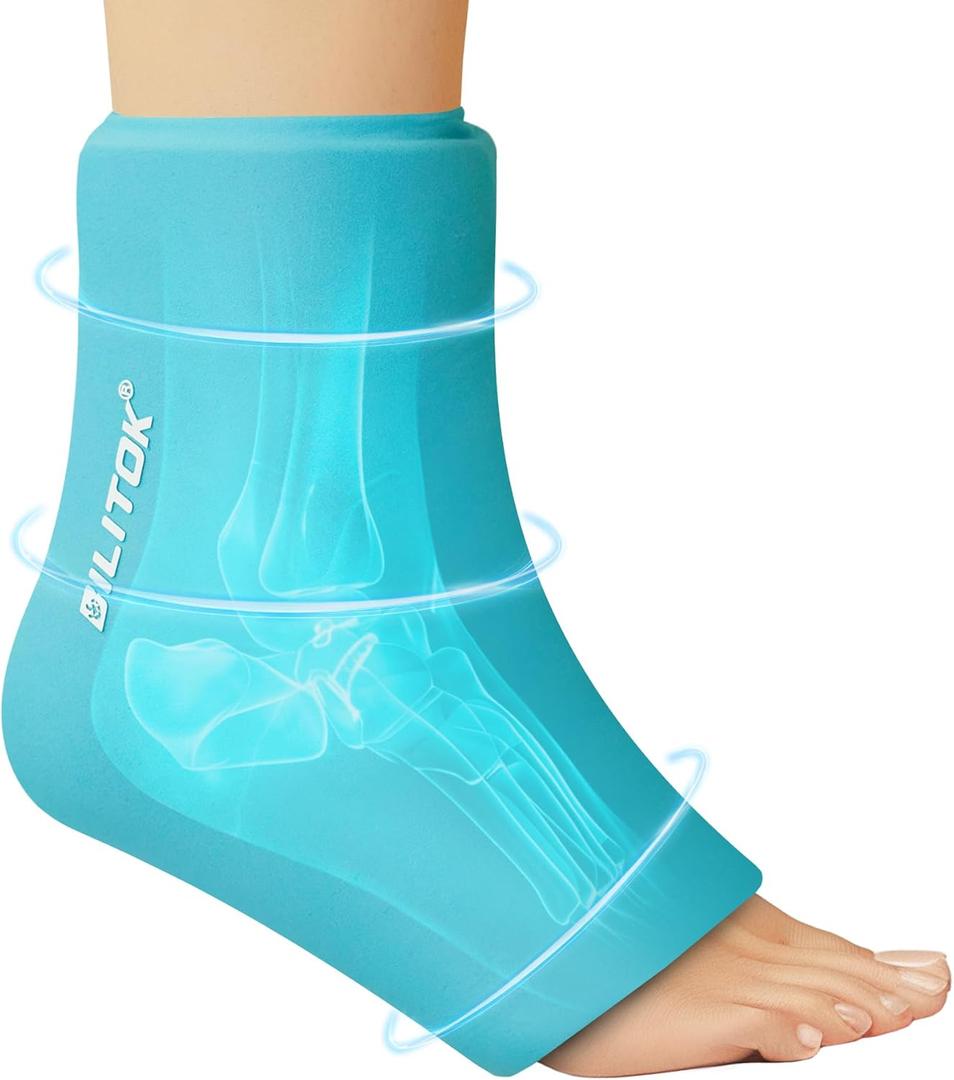 Reusable Foot Ankle Ice Pack Wrap for Injuries, Cold Compression Therapy for Achilles Tendonitis, Plantar Fasciitis, Swelling, Sprained, Pain Relief (Blue)