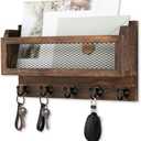 Nekon Mail and Key Holder for Wall Decorative, 11 Inch Wooden Wall Key Organizer with 5 Key Hooks, Wall Mount Storage Shelf for Entryway Hallway (Brown)