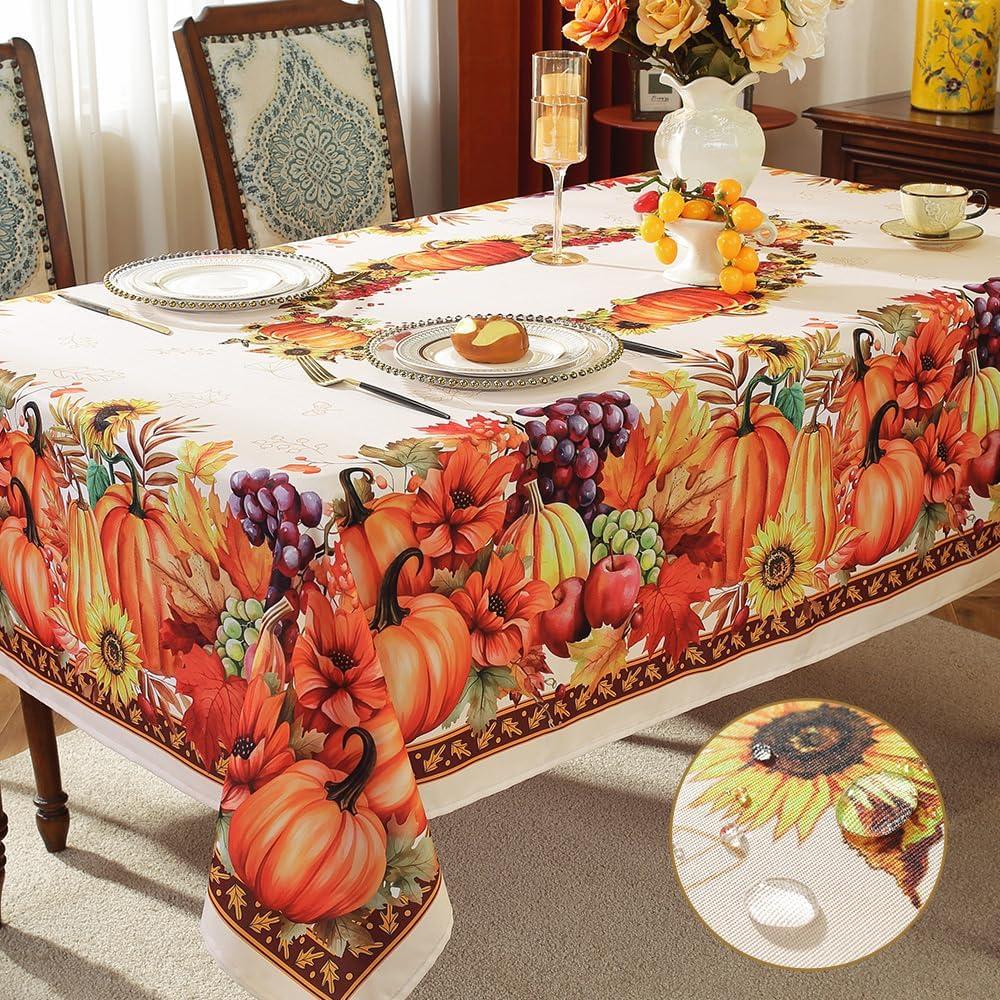 MATIRUG Fall Thanksgiving Tablecloth Rectangle 52x70 Inches, Pumpkin Harvest Spillproof Wrinkle Free Table Cloths, Vintage Fabric Table Cover for Autumn Dinner Banquet Party