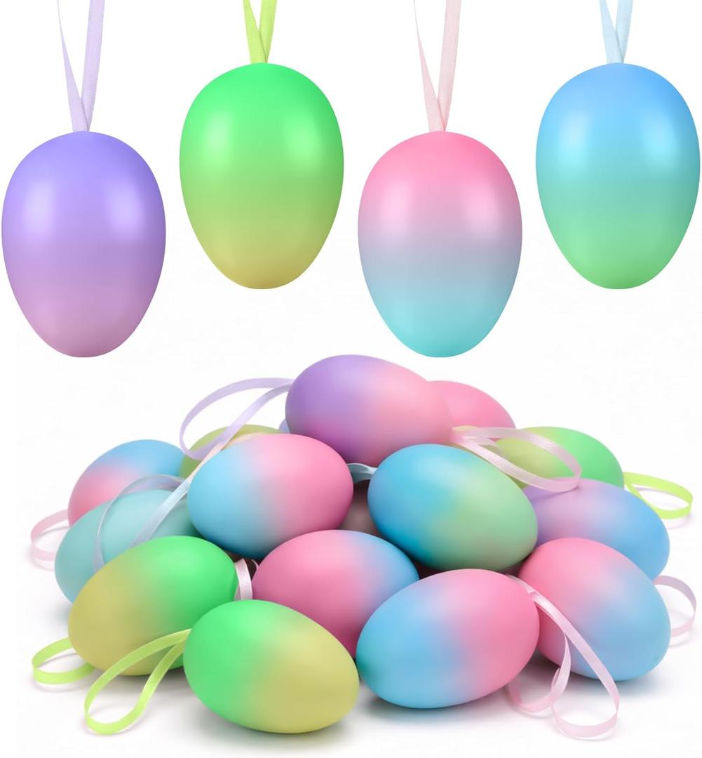 Seenelling 32 Pcs Easter Eggs Ornaments for Tree Multicolor Decorative Plastic Easter Egg Hanging Decorations DIY Crafts for Door Party Windows Table Decor Basket Bowl Fillers Table Centerpiece