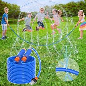 VATOS 2-in-1 Water Sprinkler Outdoor Yard Toy for Kids, 25.5ft Splash Jump Rope Toys 12 Spray Holes, Outside Sprinkler Skipping Rope Team Game for Backyard, Beach, Park & Summer Party Fun (Blue)