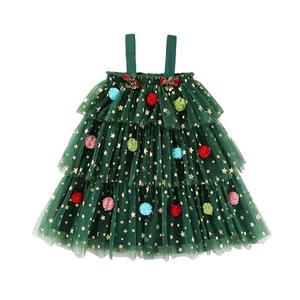 Noubeau Toddler Baby Girl Christmas Dress Star Sequin Layered Green Tutu Dresses Pompom Cake Smash Xmas Clothes(Green, 4-5T)